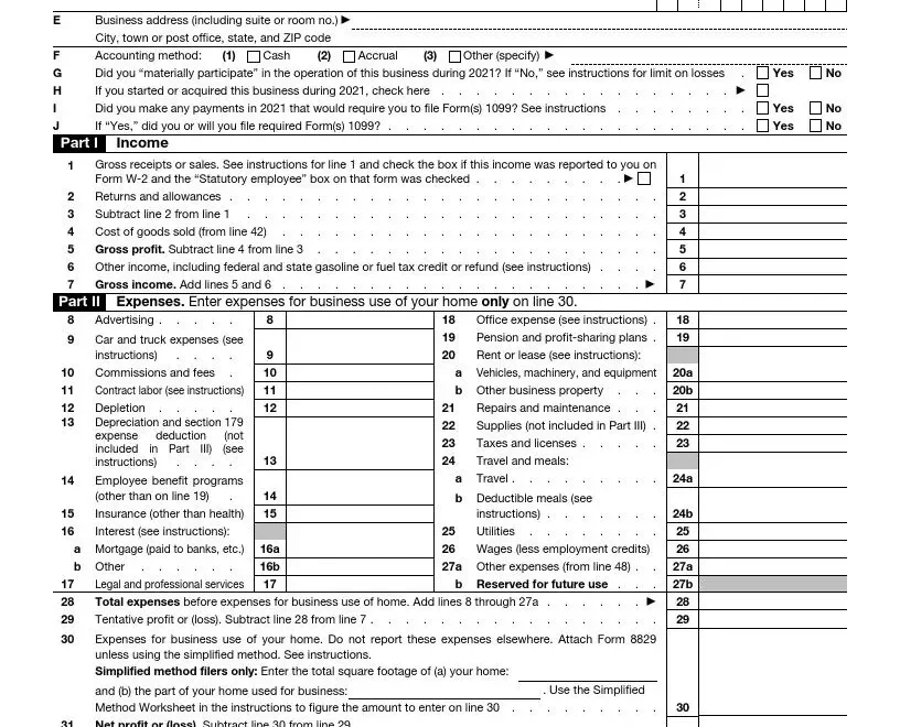 1040 Schedule C Form Fill Out IRS Schedule C Tax Form 2021