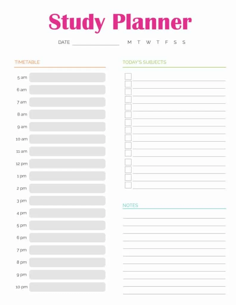 Subject Study Planner Printable Subject Study Planner Printable
