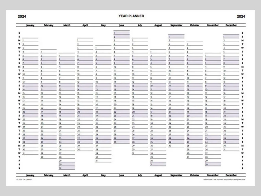 2024 Year Planner Calendar Download For A4 Or A3 Print Infozio