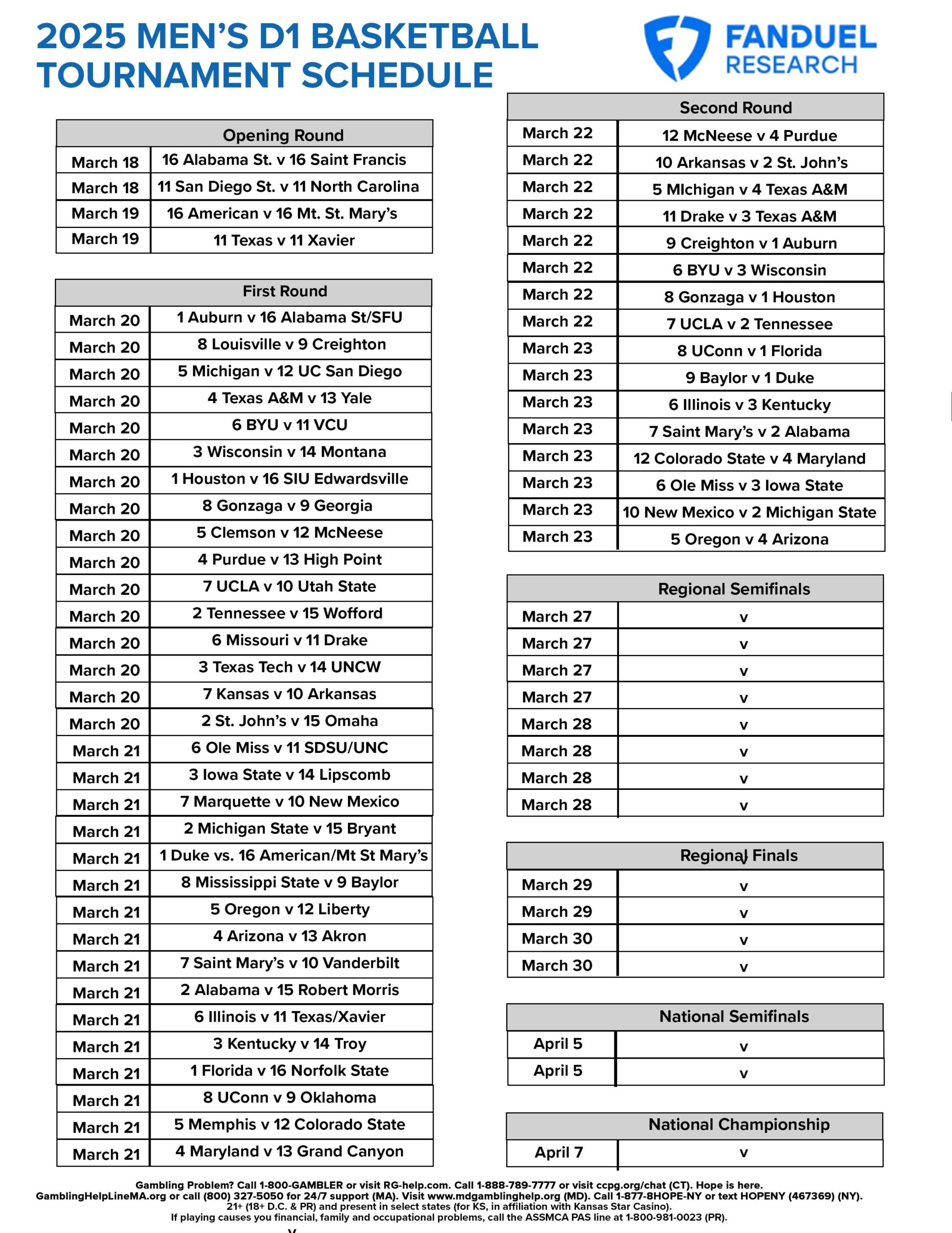 Printable Xavier High School Basketball Schedule