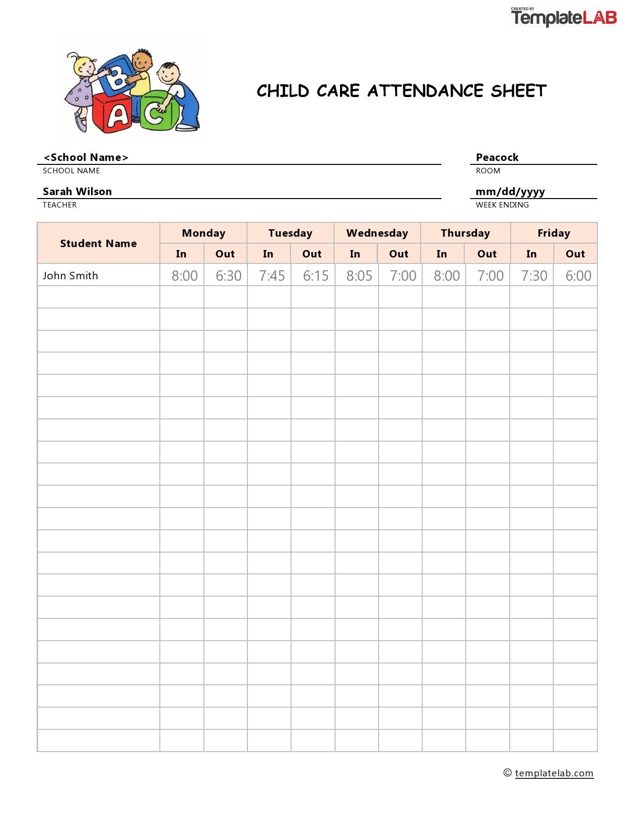 Printable Child Care Attendance Sheets Printable Child Care Attendance Sheets