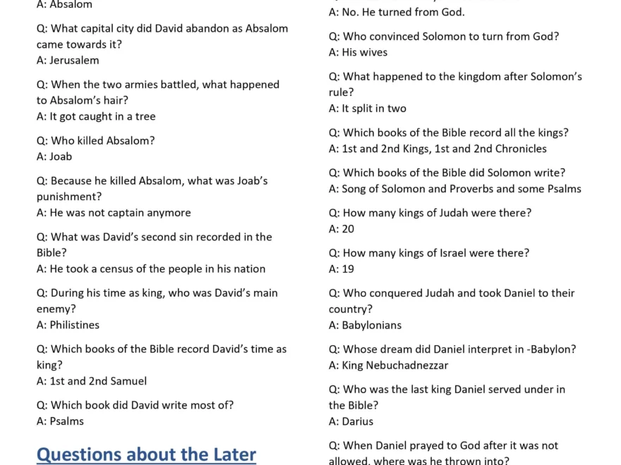 301 Bible Trivia Questions amp Answers free Download Sunday