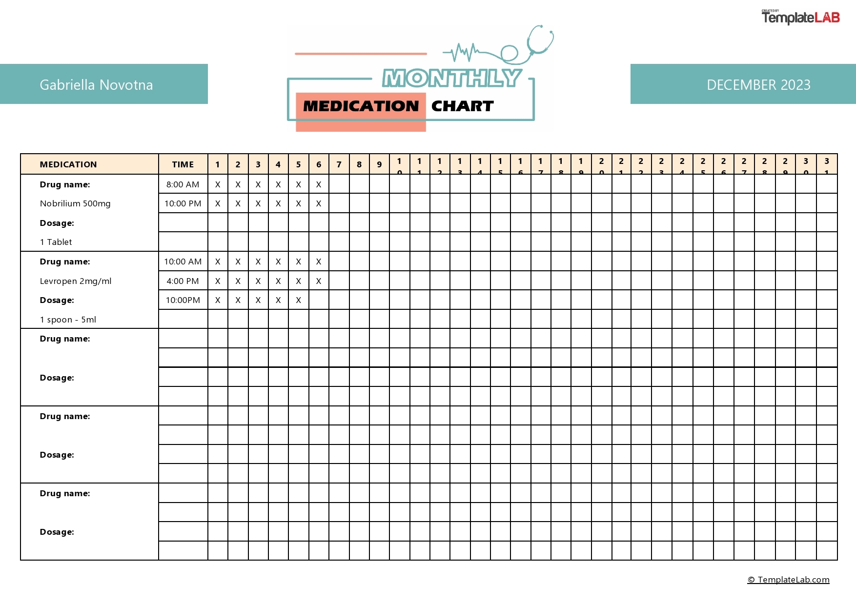 Printable Blank Medicine Taking Chart