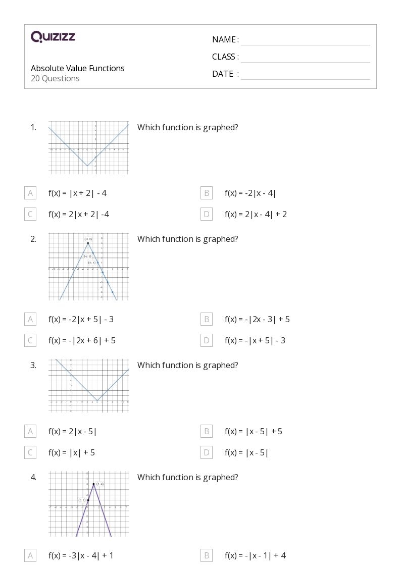 50 Absolute Value Equations Functions And Inequalities Worksheets 