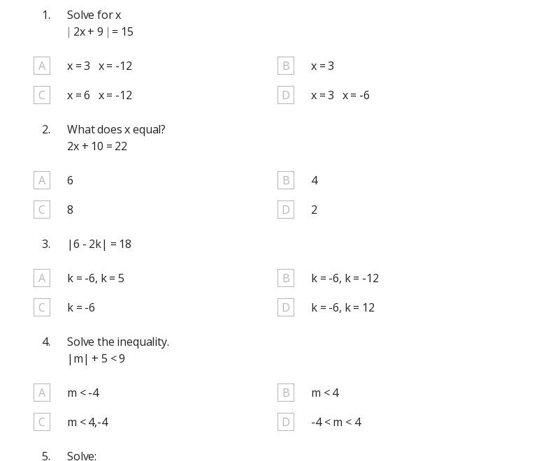50 Absolute Value Equations Functions And Inequalities Worksheets