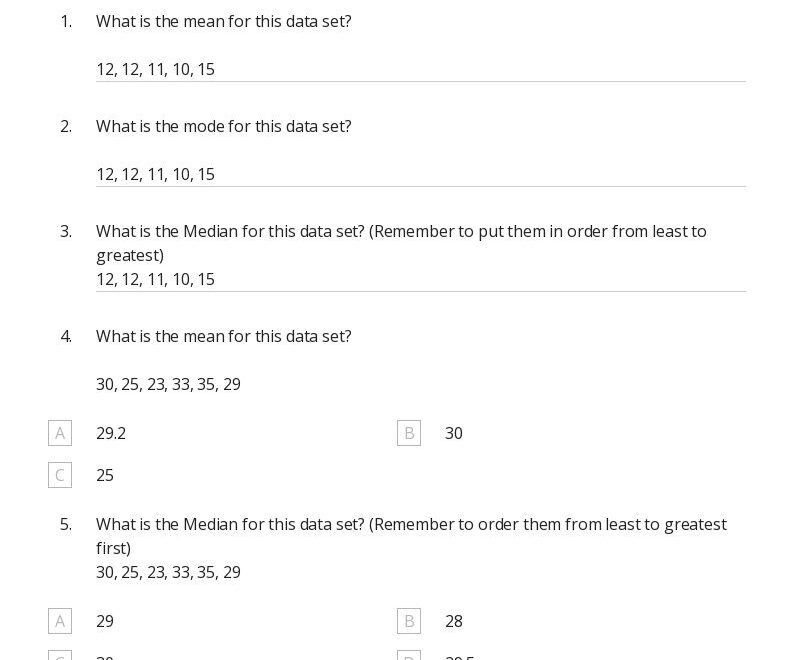 50 Mean Median And Mode Worksheets For 6th Class On Quizizz