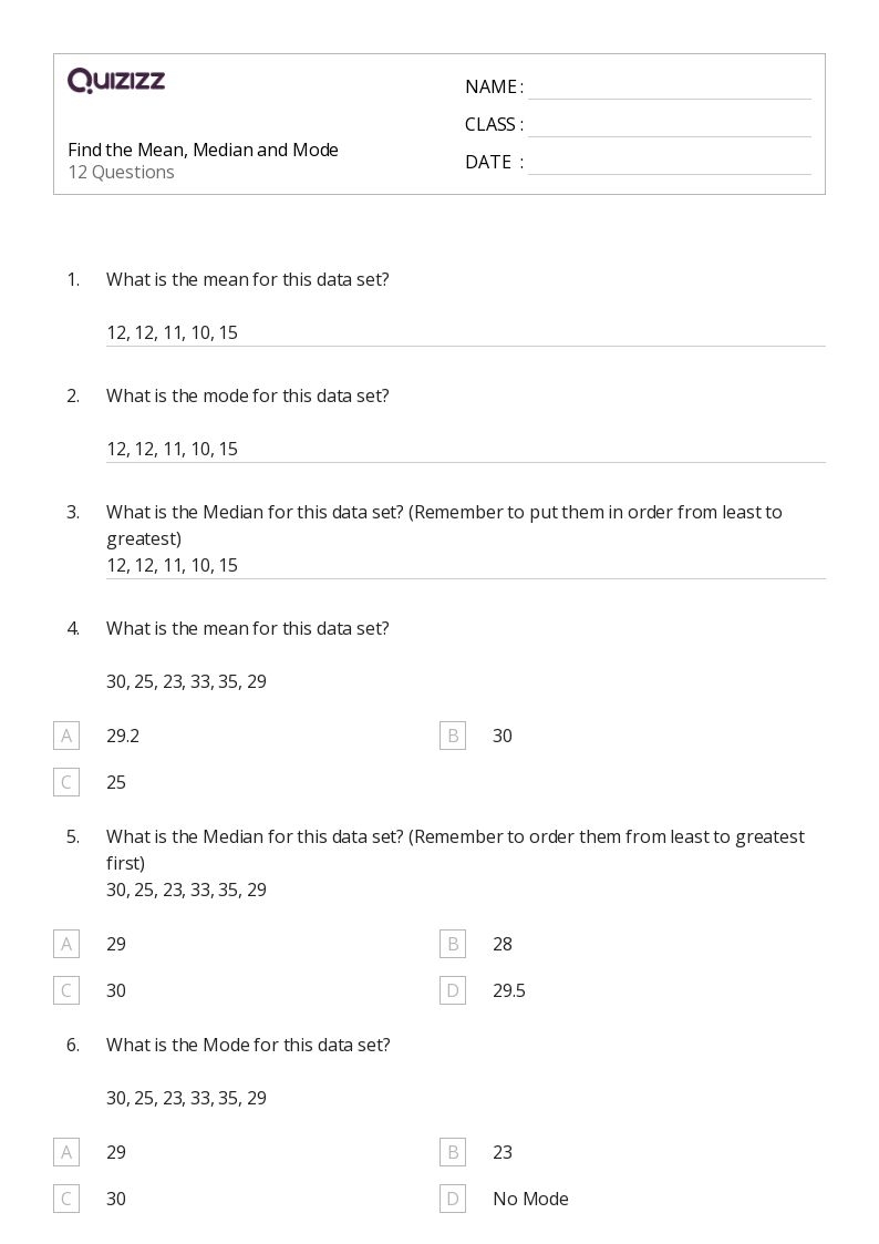 50 Mean Median And Mode Worksheets For 6th Class On Quizizz 50 Mean Median And Mode Worksheets For 6th Class On Quizizz