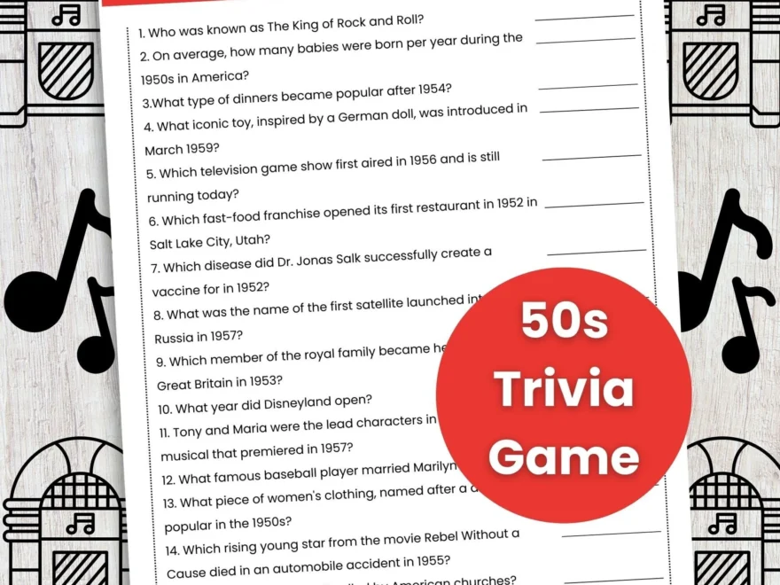 50s Trivia Game 50s Theme Party Game Trivia Game For Teens And