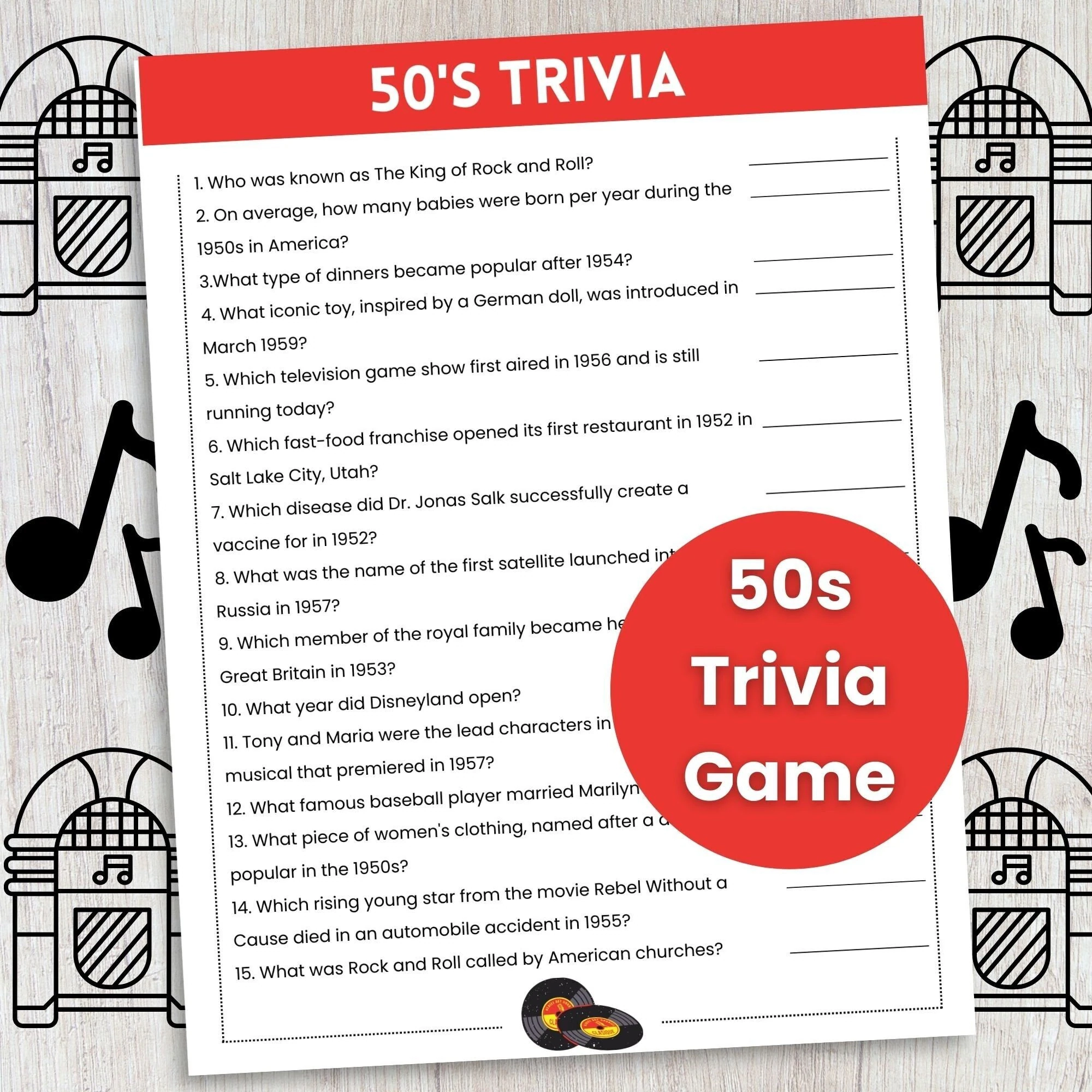 50s Trivia Game 50s Theme Party Game Trivia Game For Teens And 
