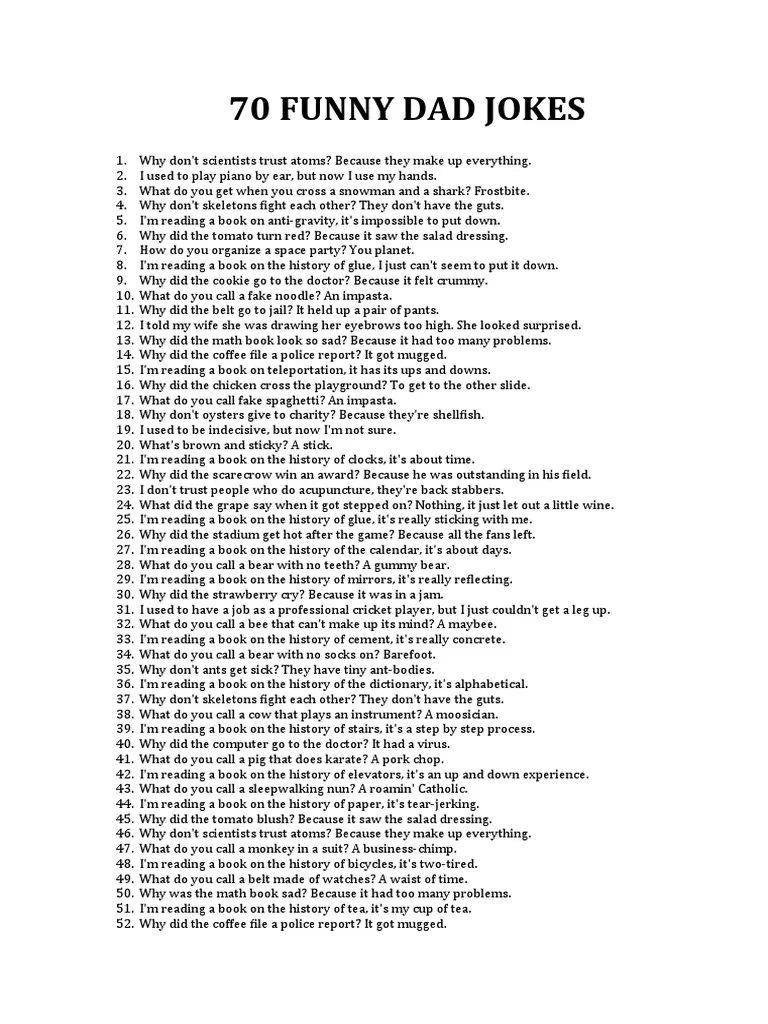 Printable List Of Corny Jokes