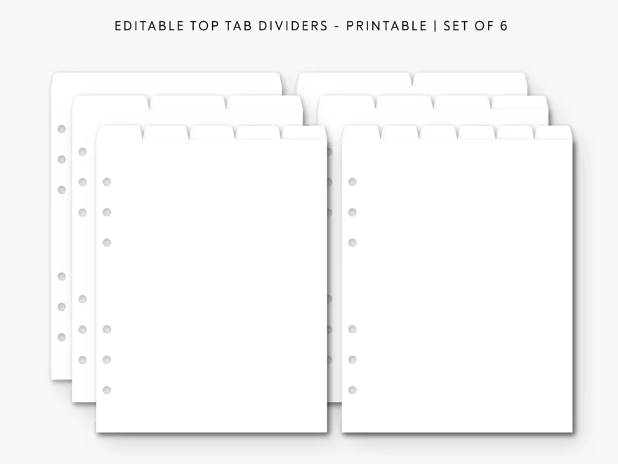 A5 Editable Dividers Printable Divider Tabs Top Tab Dividers