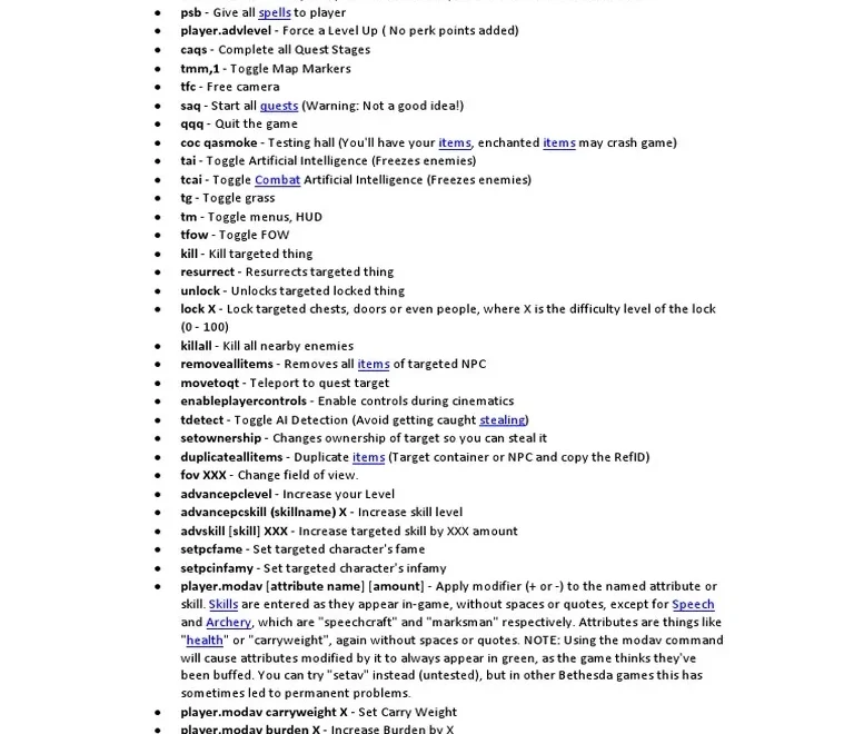 All Skyrim Console Commands PDF Ammunition Armour
