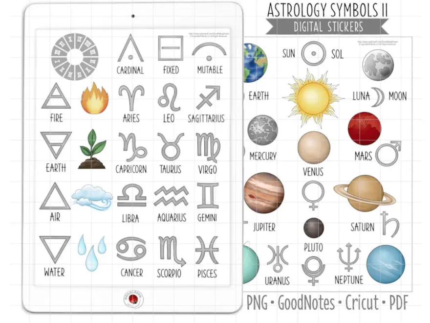 Astrologie Symbole Digitale Planer Aufkleber Sternzeichen