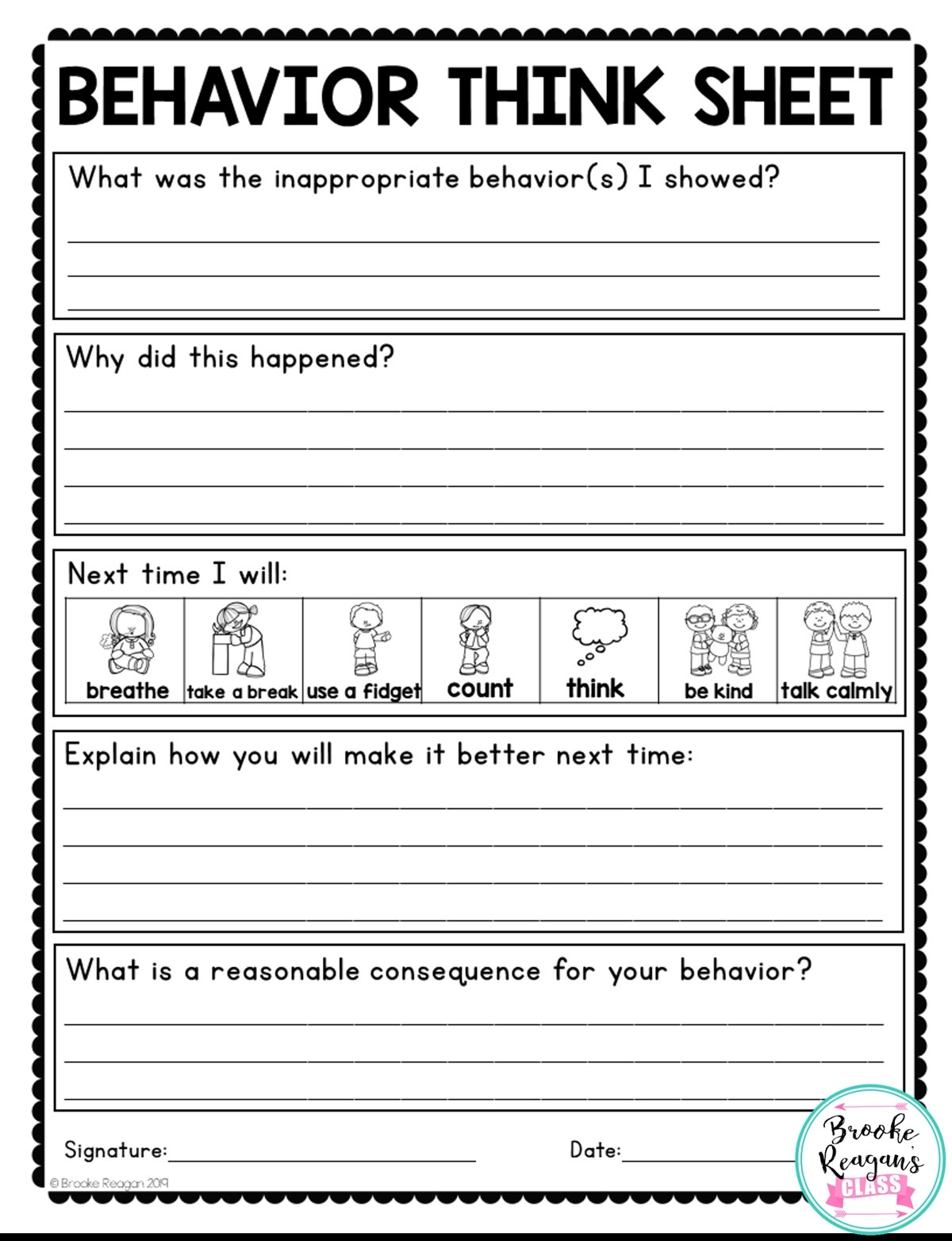 Behavior Reflection Sheets