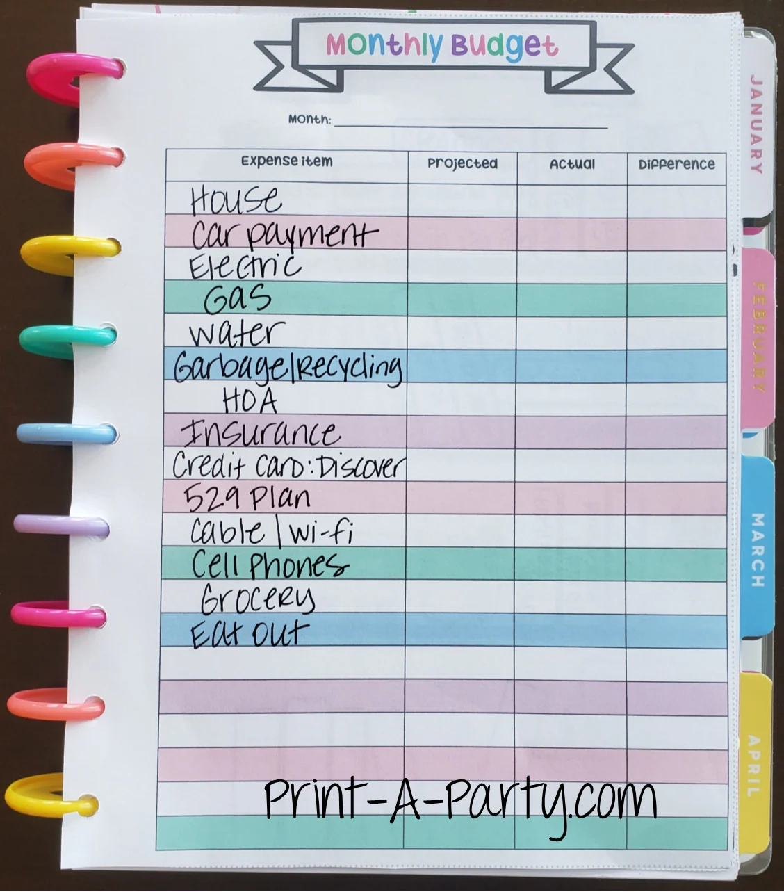 Spending Tracker Classic Happy Planner Printable