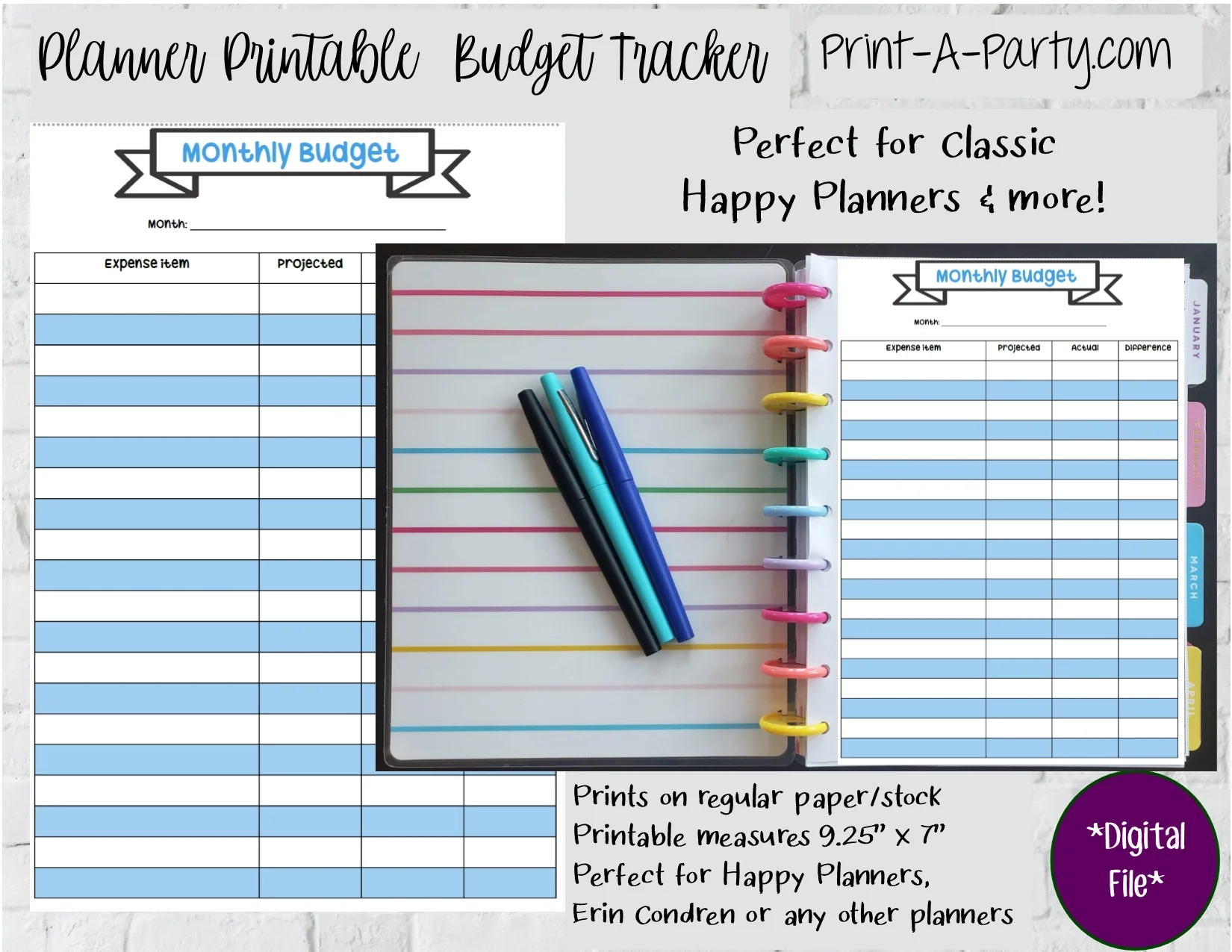 Budget Expense Bills Finance Tracking Page Classic Happy Planner 