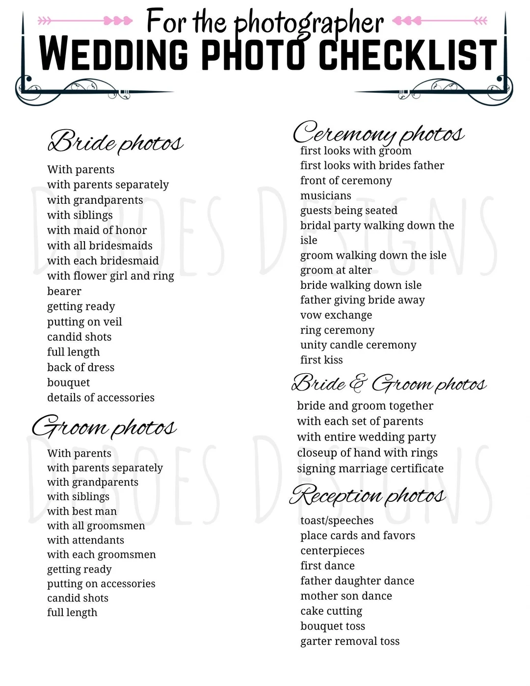 Buy Printable Wedding Photo List For The Photographer Wedding Pictures Digital Download Wedding Printable Wedding Planning Online In India 