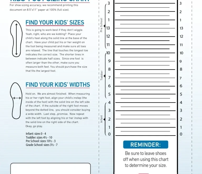 Chart Foot Measurement Tool Printable Foot Length Children amp 039 s
