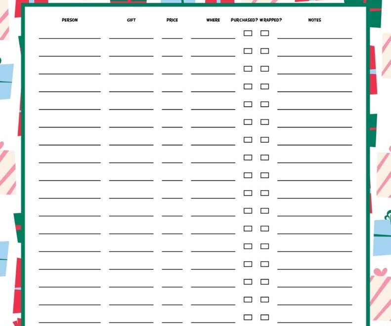 Christmas Gift List Templates 20 FREE Pages Printabulls