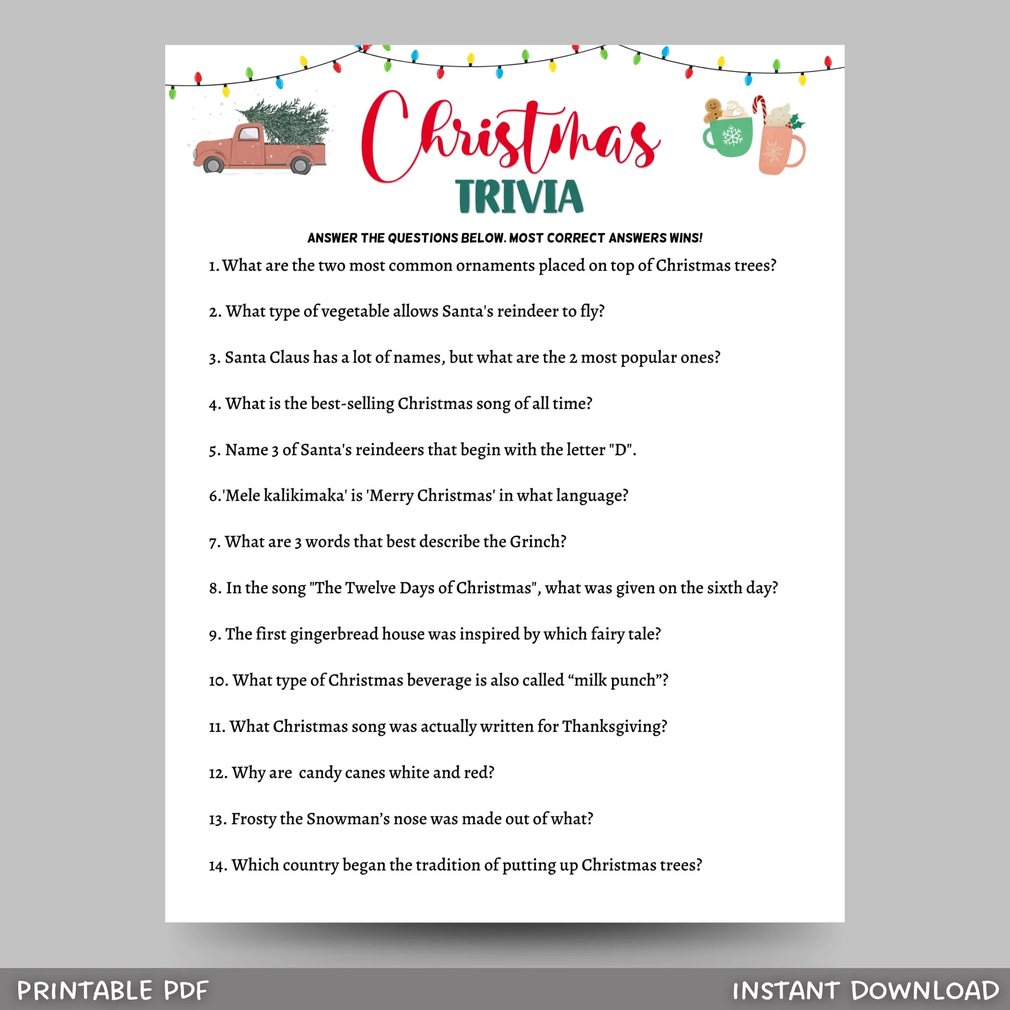 Christmas Trivia Game Printable Scribbled LLC