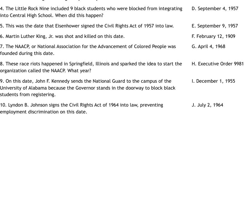 Civil Rights Movement Worksheet WordMint