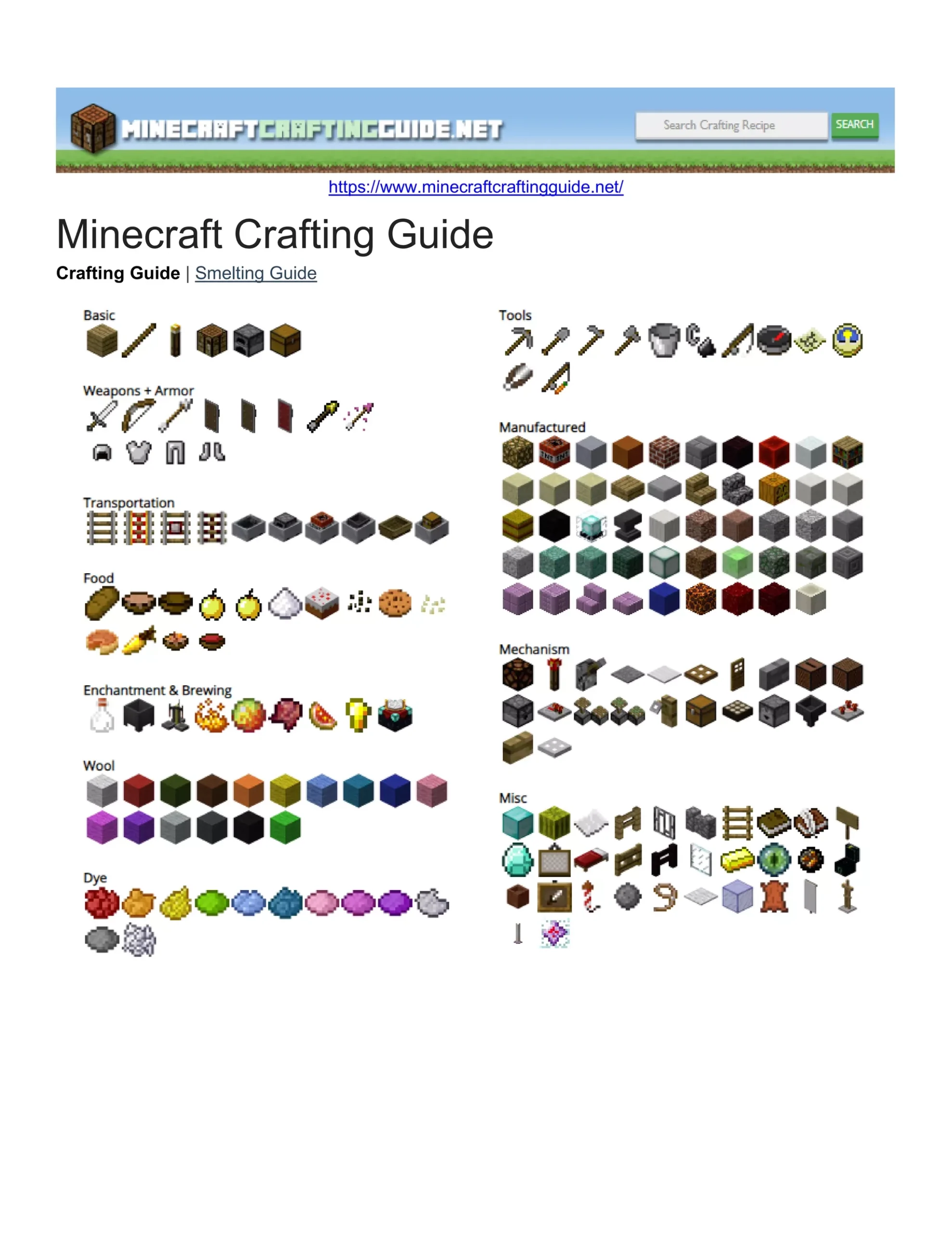 Minecraft Printable Crafting Guide Minecraft Printable Crafting Guide