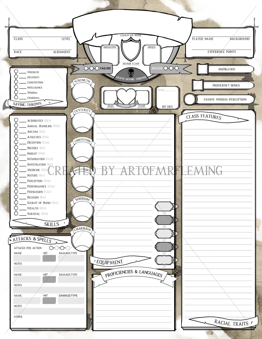 Custom Printable amp Fillable DnD 5e Character Sheet 5 Variants And  Custom Printable amp Fillable DnD 5e Character Sheet 5 Variants And