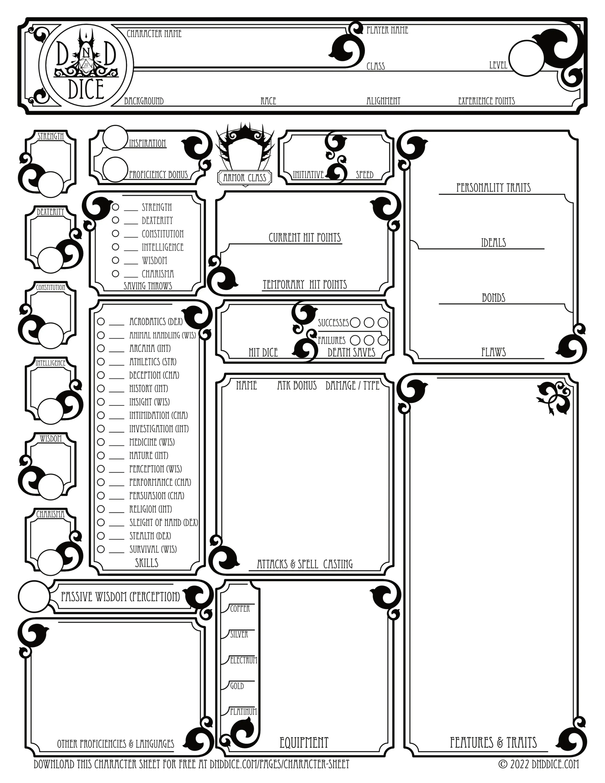 D amp D Character Sheet 5th Edition Free Download DND DICE