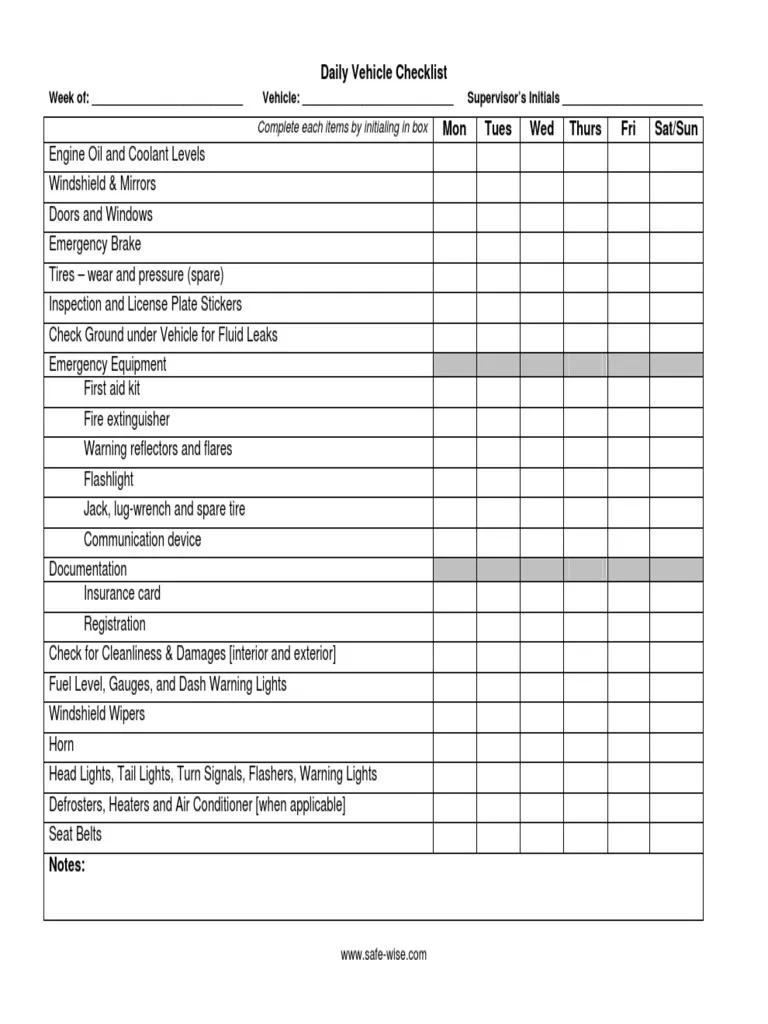 Daily Vehicle Checklist Free PDF Format Download PDF Daily Vehicle Checklist Free PDF Format Download PDF