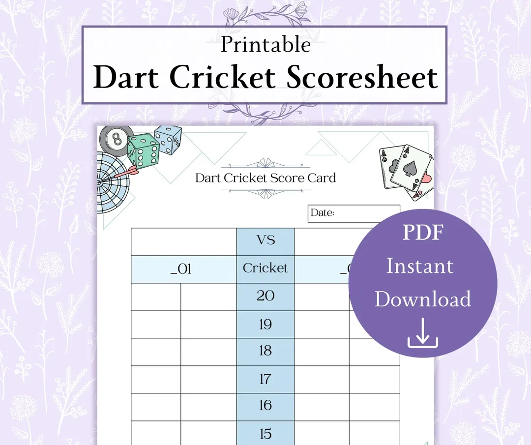 Printable Cricket Darts Score Sheet