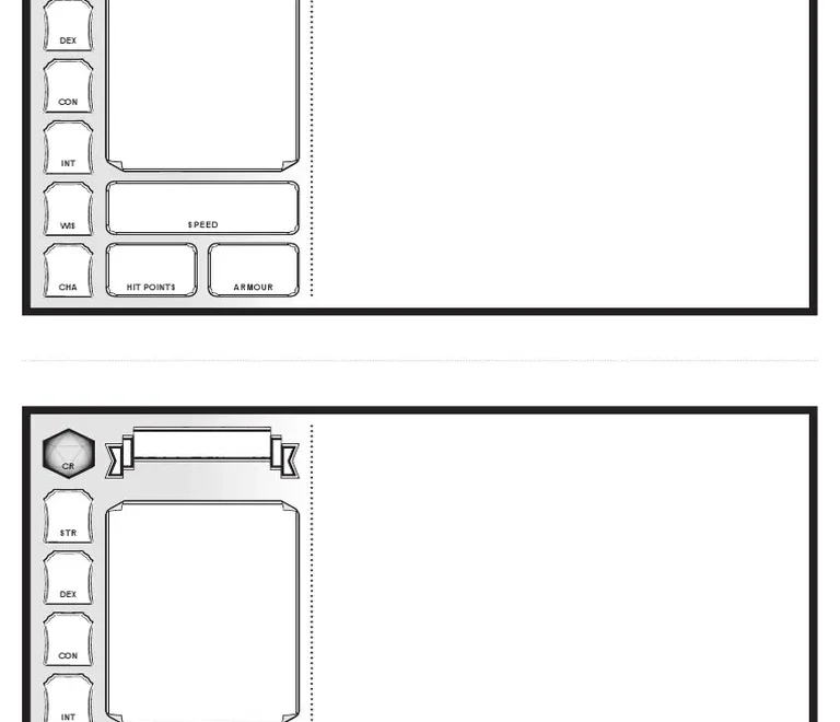 DD 5e Monster Cards Blank Printable PDF