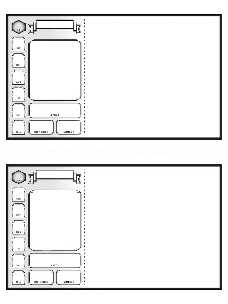 DD 5e Monster Cards Blank Printable PDF