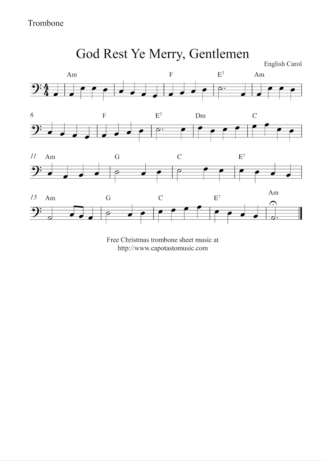 Easy Sheet Music For Beginners Free Easy Christmas Trombone Sheet 