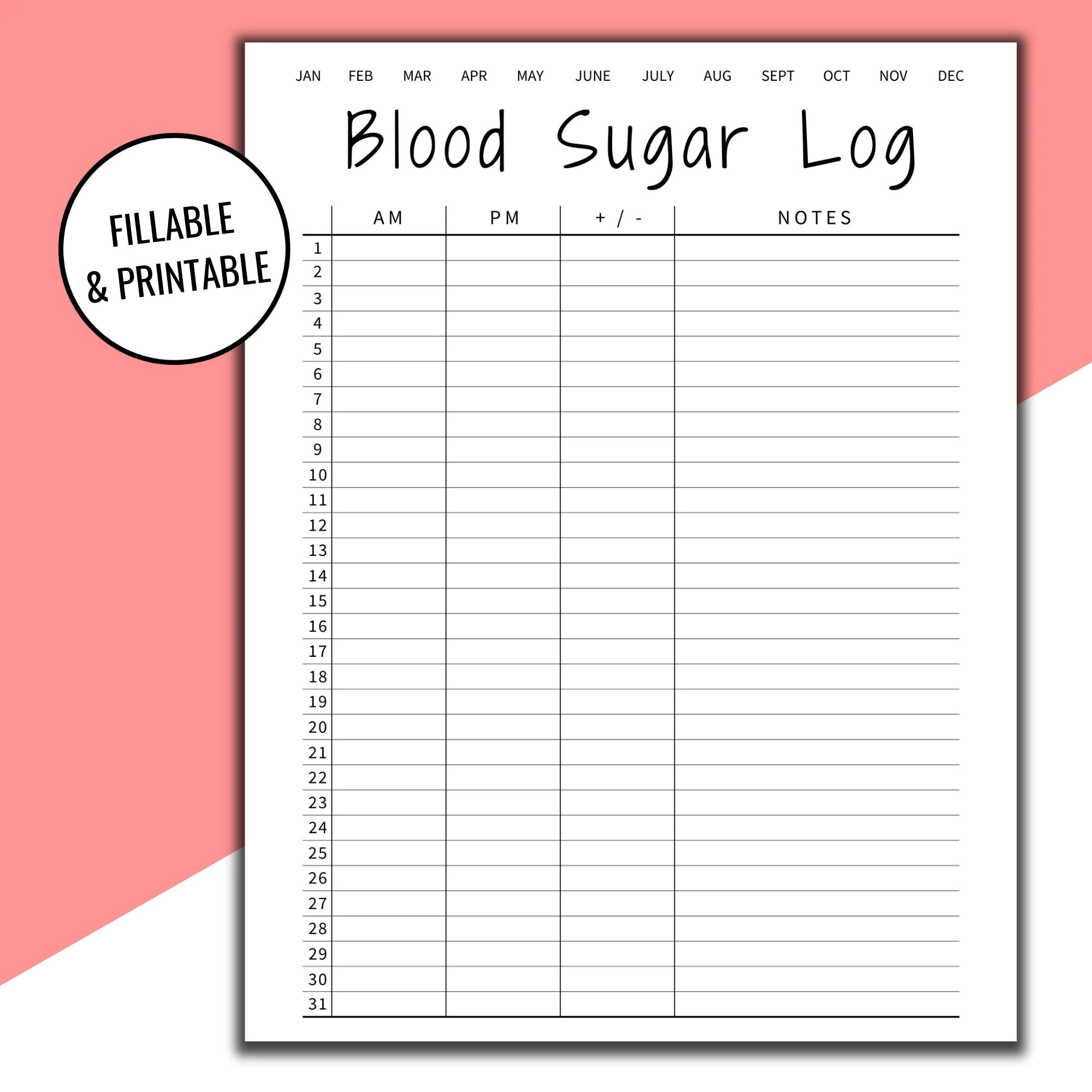 Editable amp Printable Blood Sugar Log Blood Sugar Reading Blood 