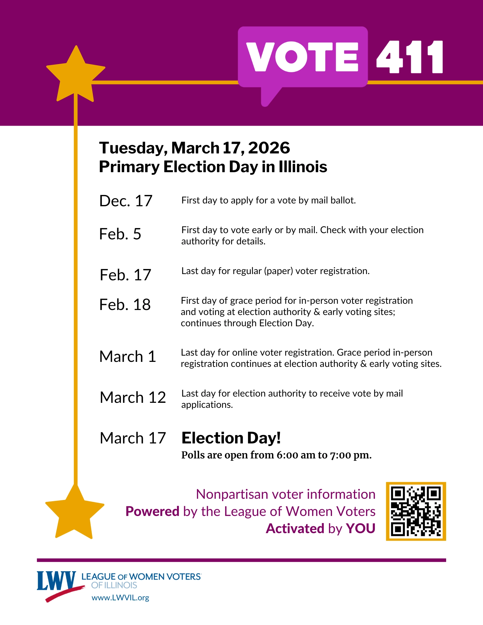 Election Calendar League Of Women Voters Of Illinois