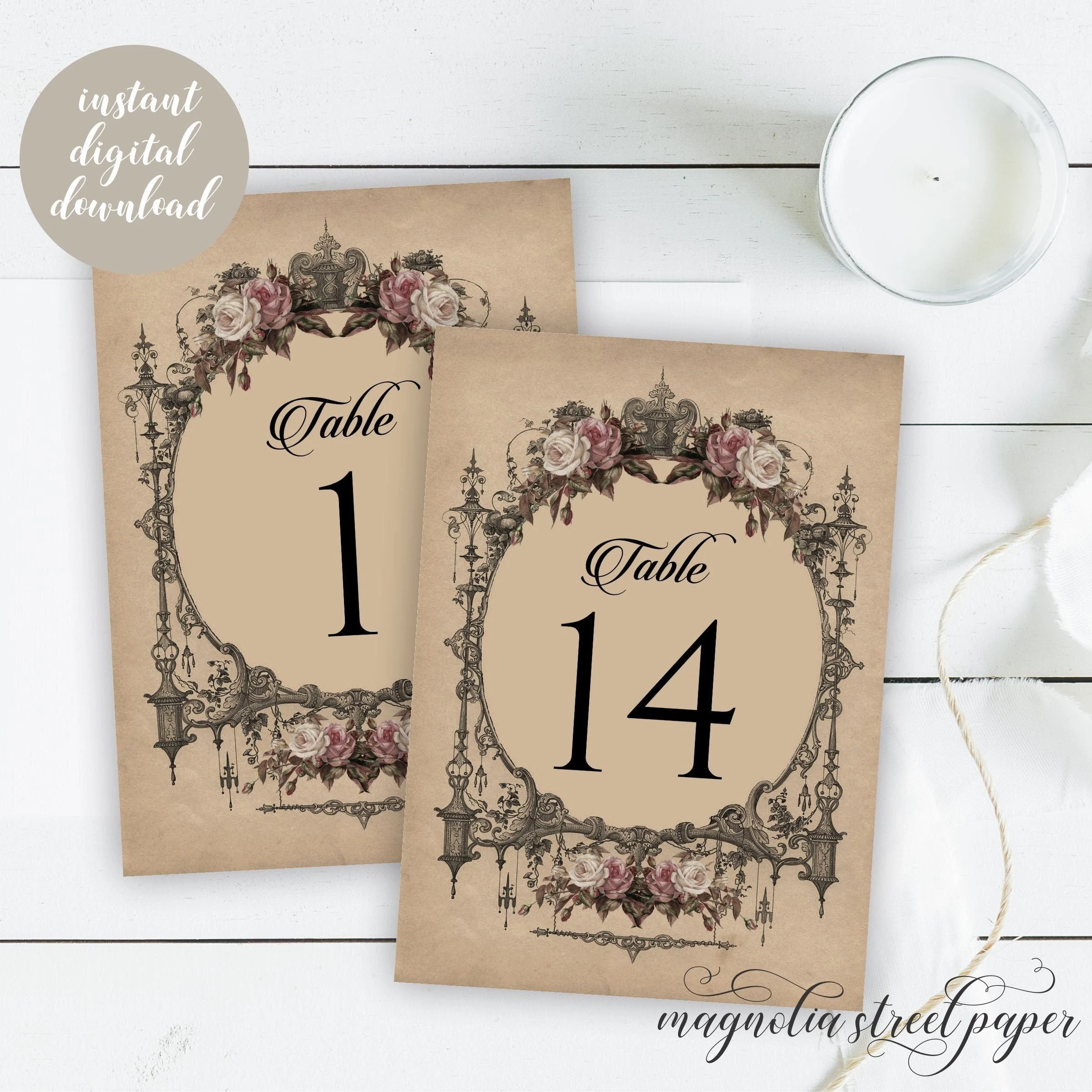 Elegant Vintage Table Numbers Printable Goth Style Tables 1 15 