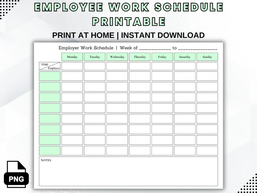 Employee Work Schedule Printable Weekly Staff Shift Template PDF