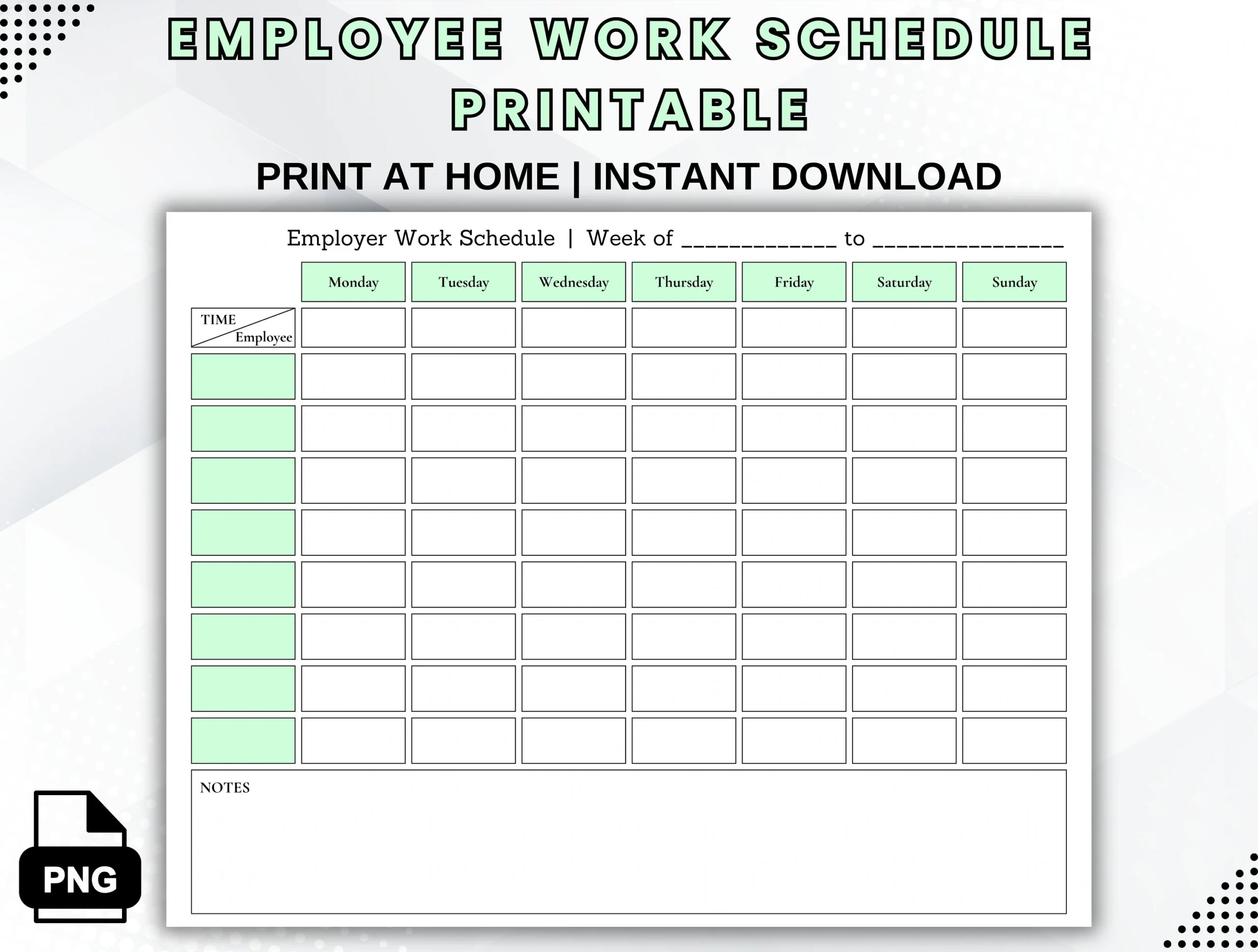 Employee Work Schedule Printable Weekly Staff Shift Template PDF 