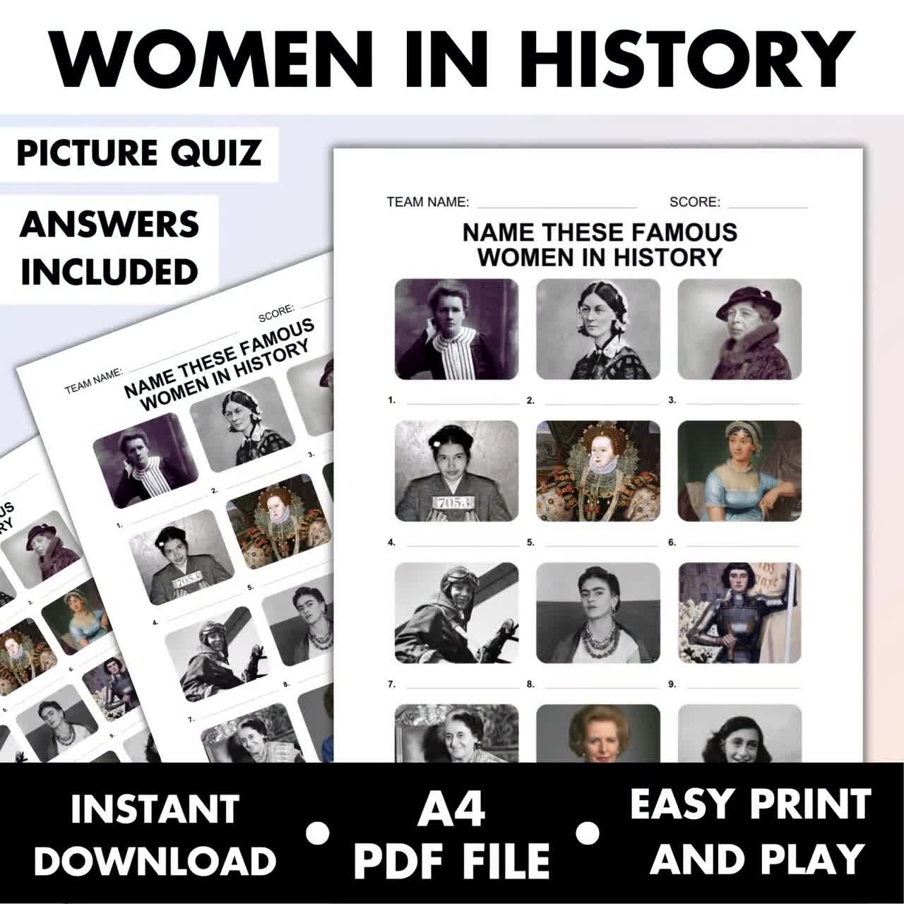 Famous Women In History Picture Round Printable Picture Quiz History Pub Quiz Digital Download Print At Home Feminist Image Trivia Famous Women In History Picture Round Printable Picture Quiz History Pub Quiz Digital Download Print At Home Feminist Image Trivia