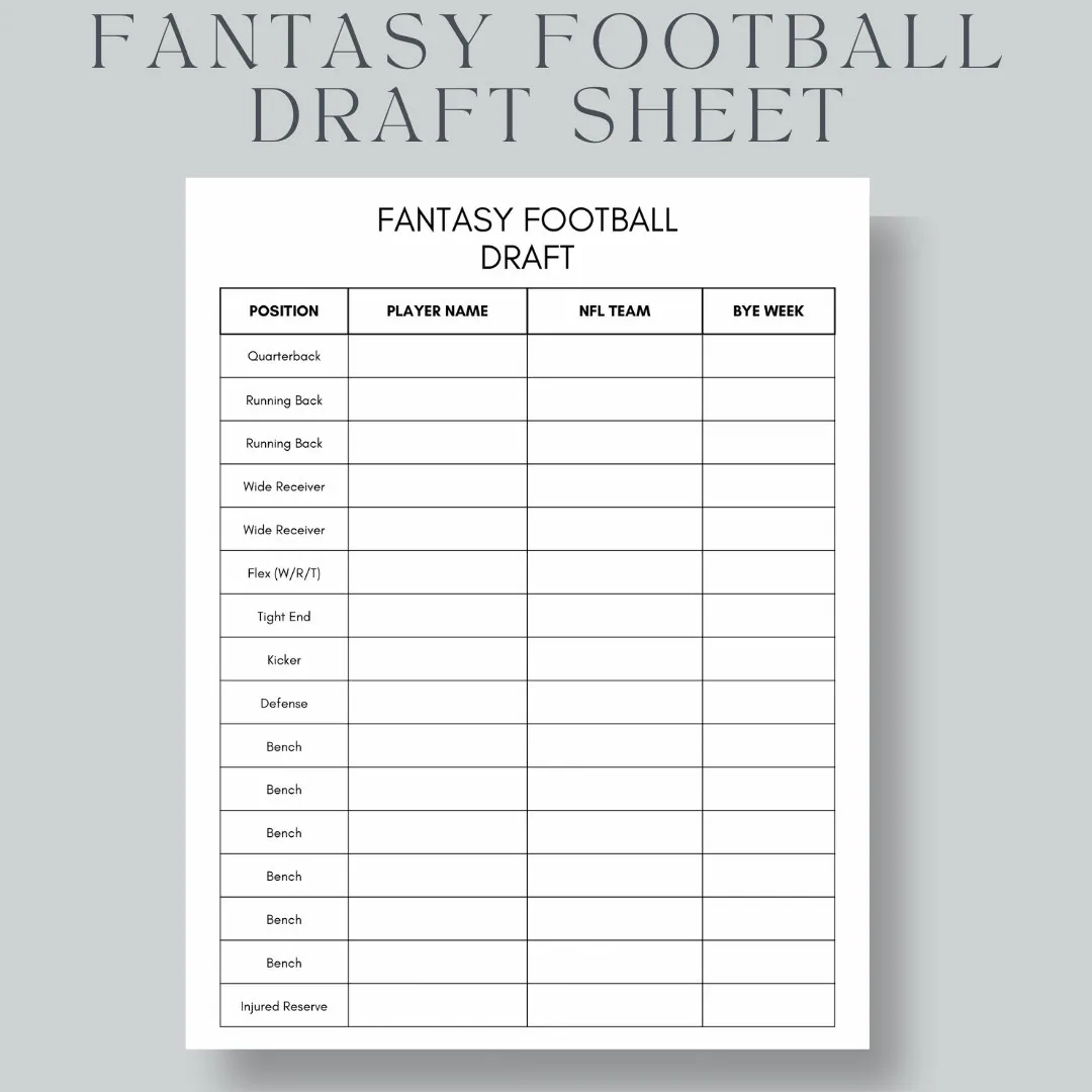 Fantasy Football Draft Sheet US Letter A4 A5 instant Download PDF Etsy Fantasy Football Draft Sheet US Letter A4 A5 instant Download PDF Etsy