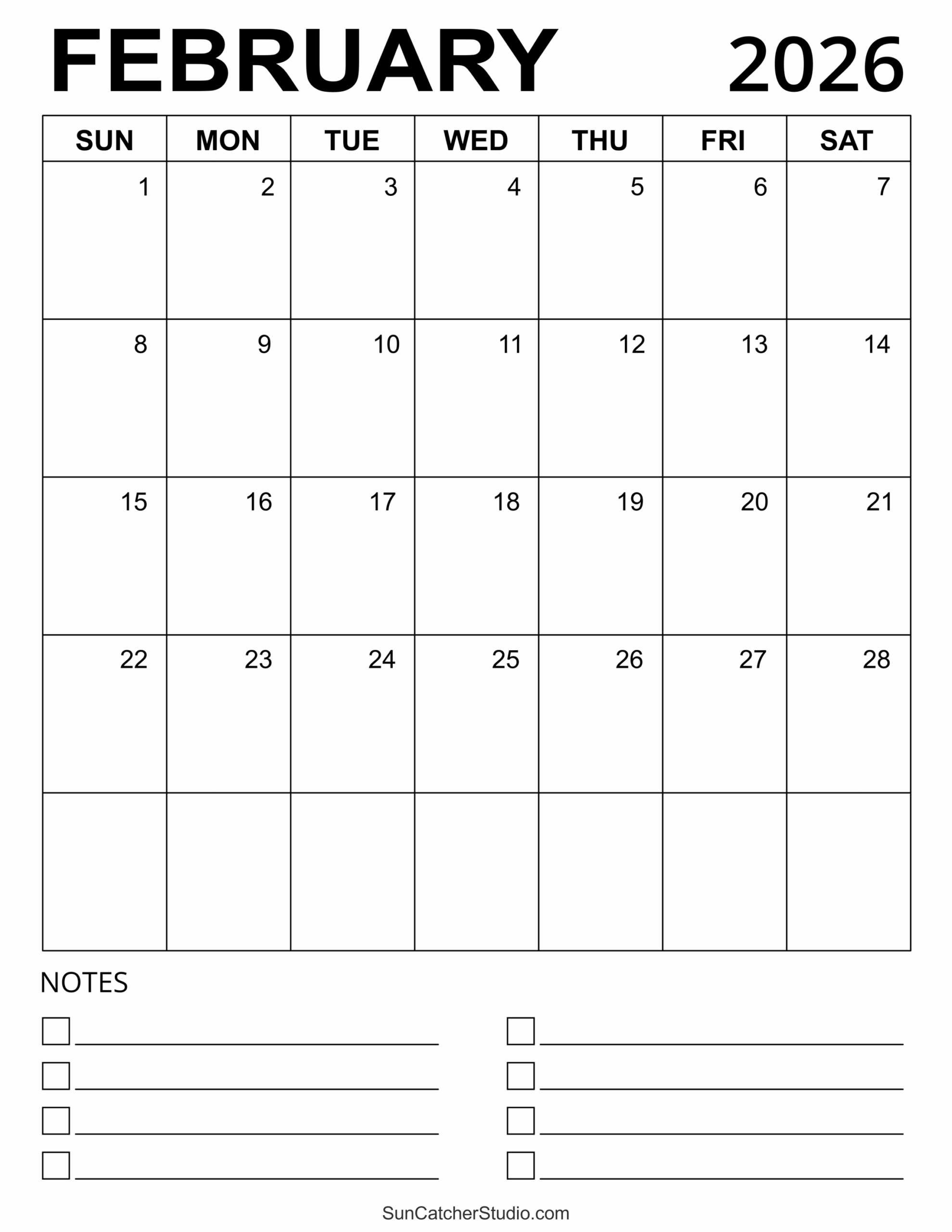 February 2026 Calendar Free Printable Free Printables February 2026 Calendar Free Printable Free Printables
