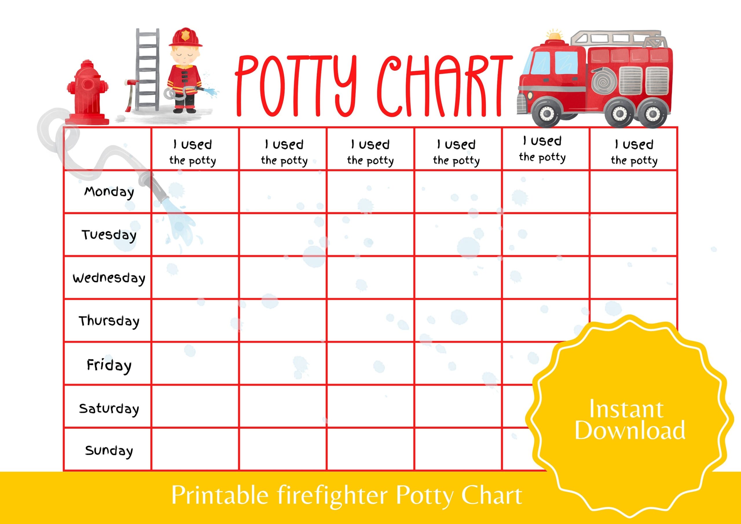 Firetruck Potty Training Chart Printable Reward Tracker digital 