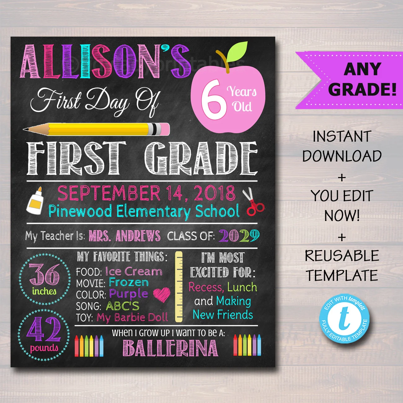 Printable Day Of School Chalkboard Sign