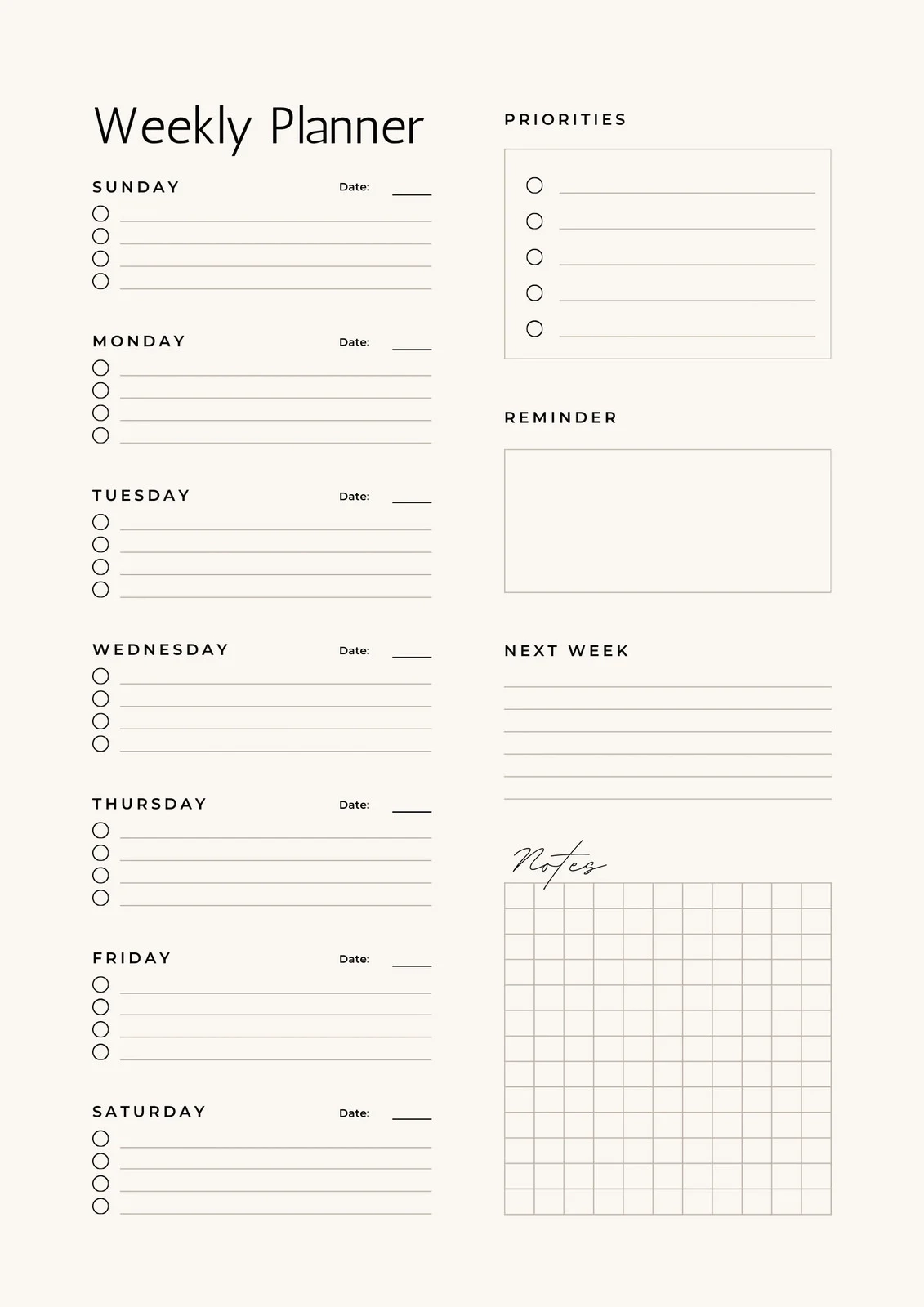 Weekly Desktop Planner Refillfree Printable