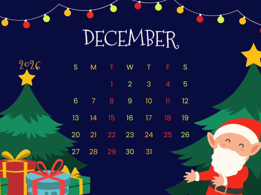 Free Colorful December 2026 Calendar For Kids Template To Edit Online