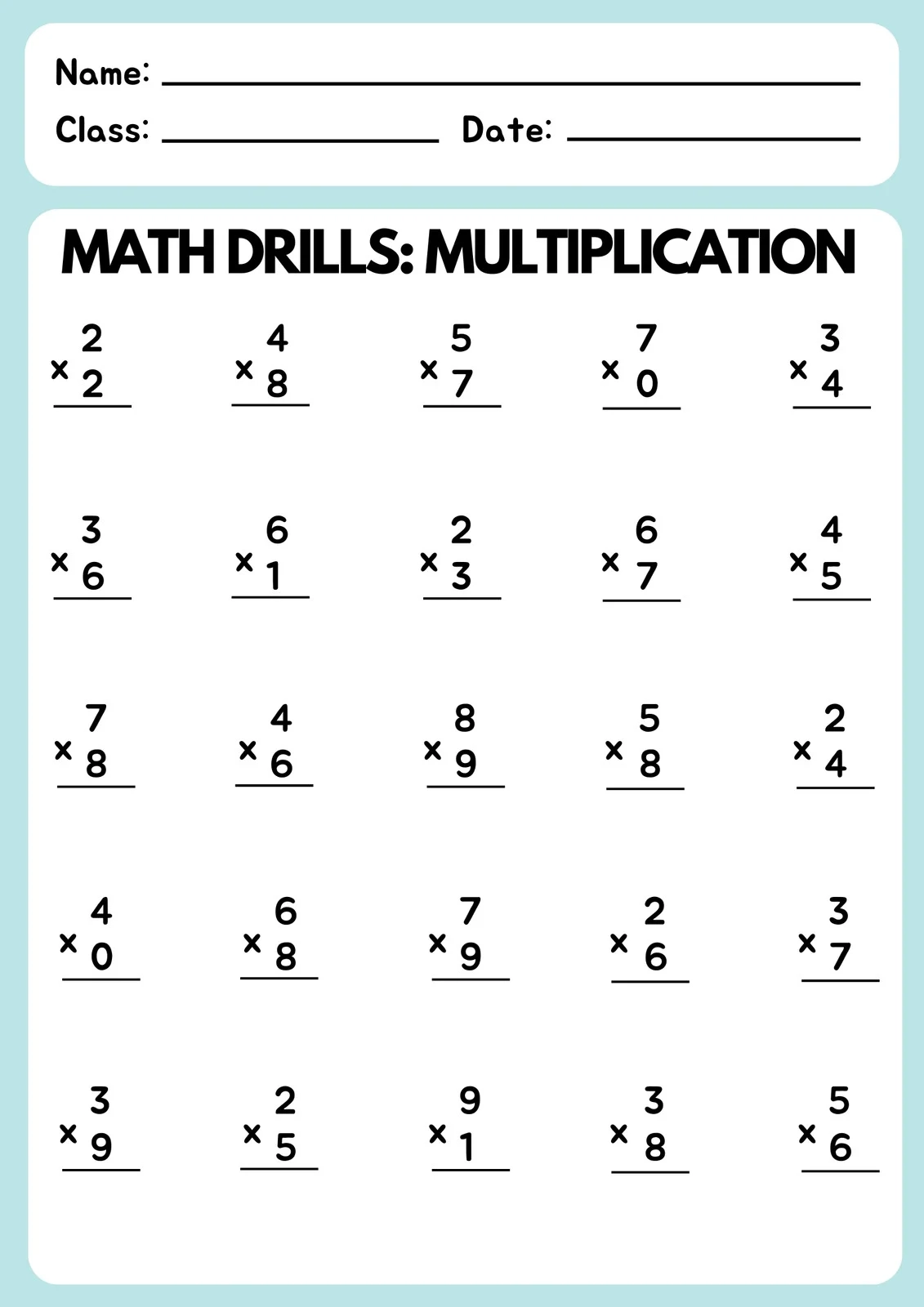 Free Multiplication Worksheet To Use And Print Canva Free Multiplication Worksheet To Use And Print Canva