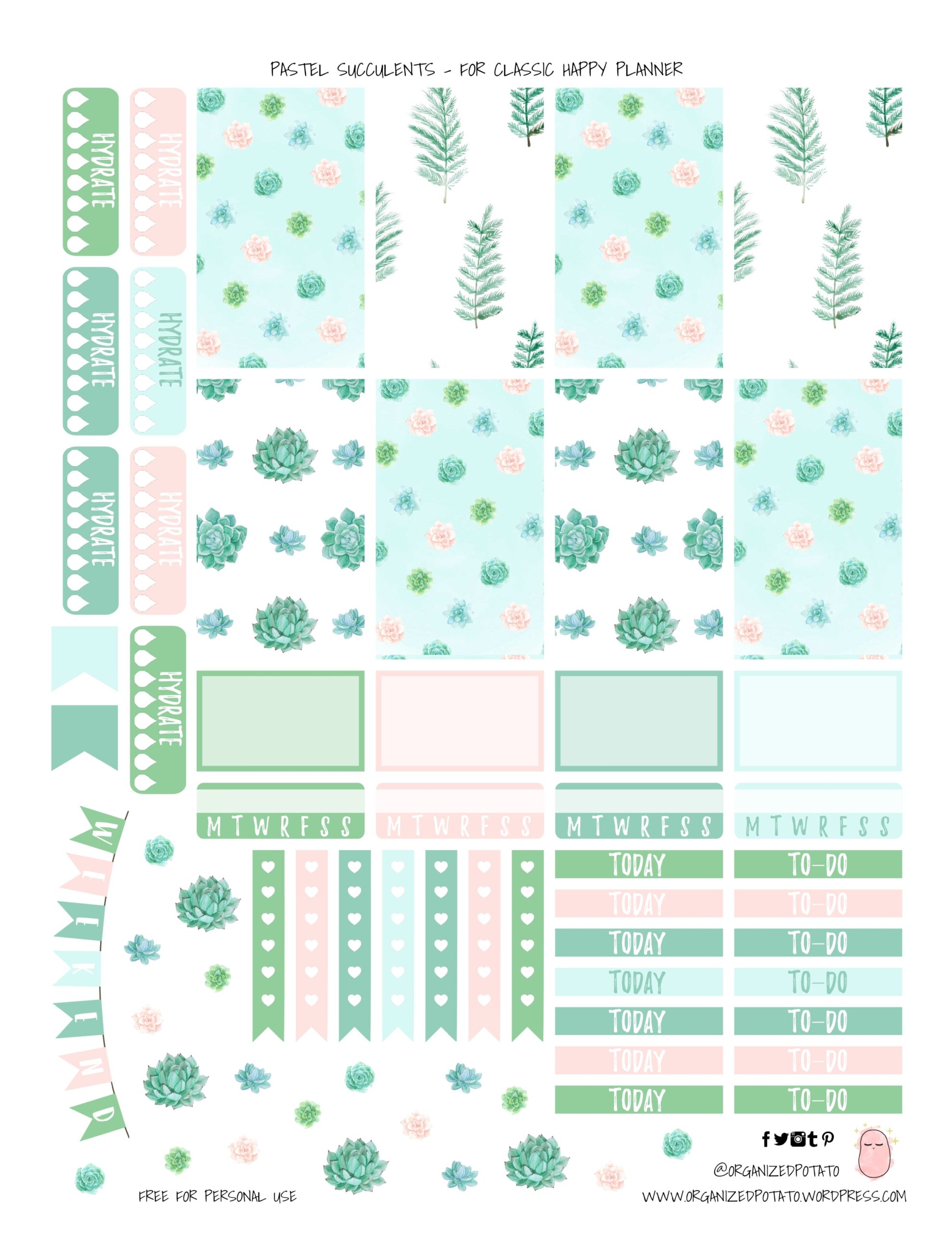 Free Planner Printable Pastel Succulents Organized Potato
