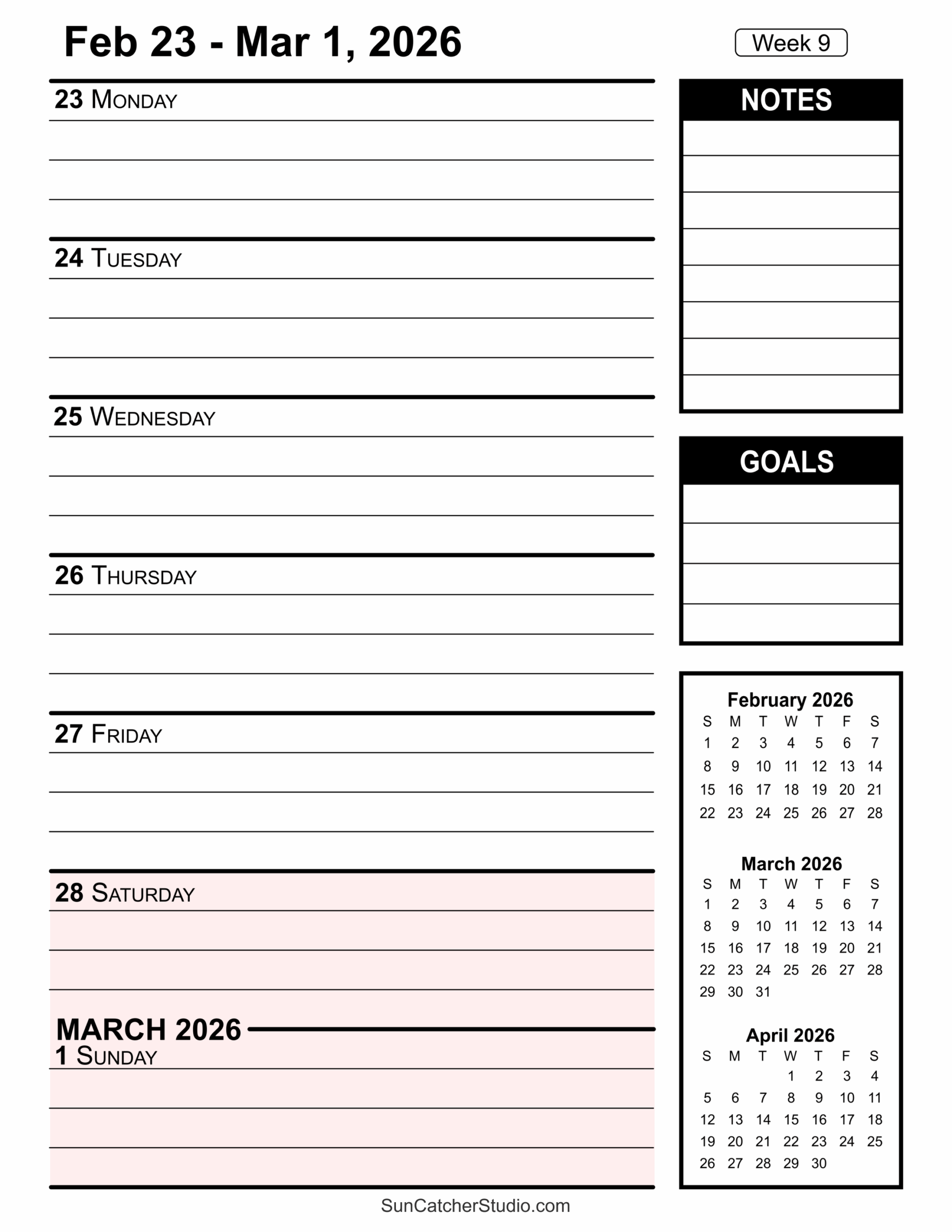 Printable Calendar 2026 Daily Planner Printable Calendar 2026 Daily Planner