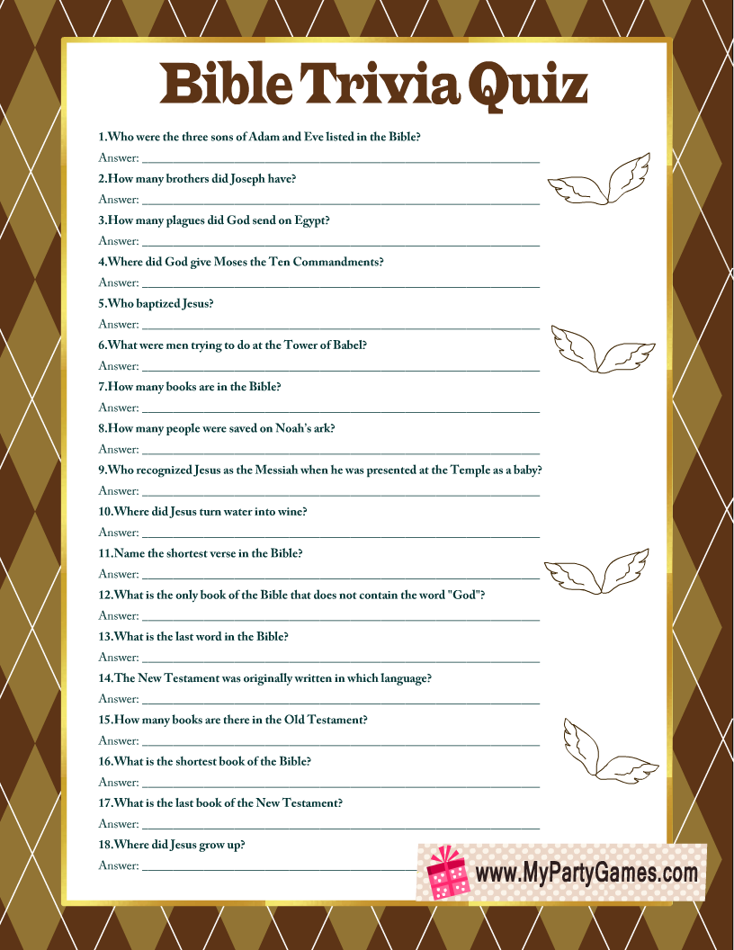 Printable Bible Trivia Questions For Teens Printable Bible Trivia Questions For Teens
