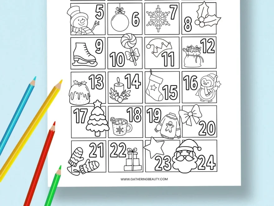 Free Printable Christmas Countdown To Colour Gathering Beauty